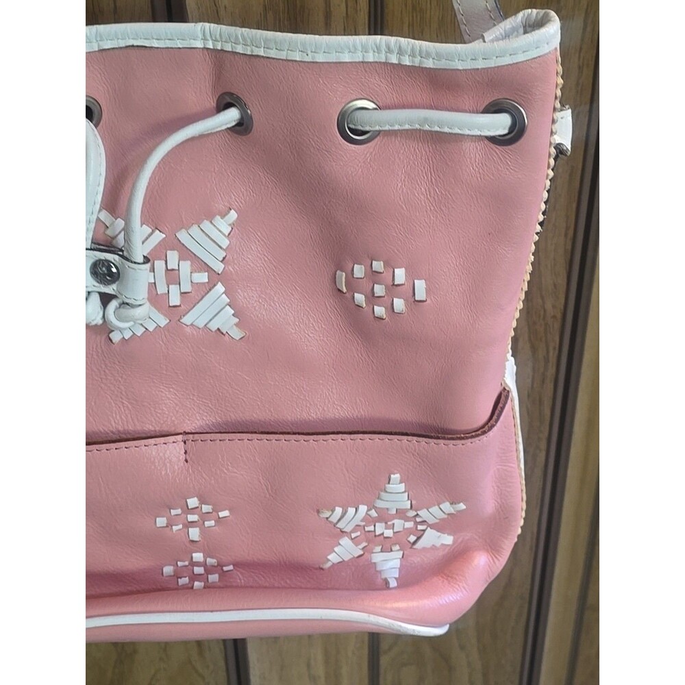 Patricia Nash Brindisi Leather Bucket Bag Pink Aztec Lacing Cinch Crossbody - Picture 3 of 16